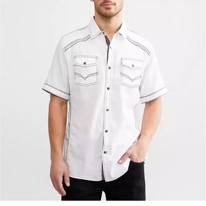 BKE Woven Pearl Snap Front Shirt Short Sleeve Size XXXL Athletic Fit White